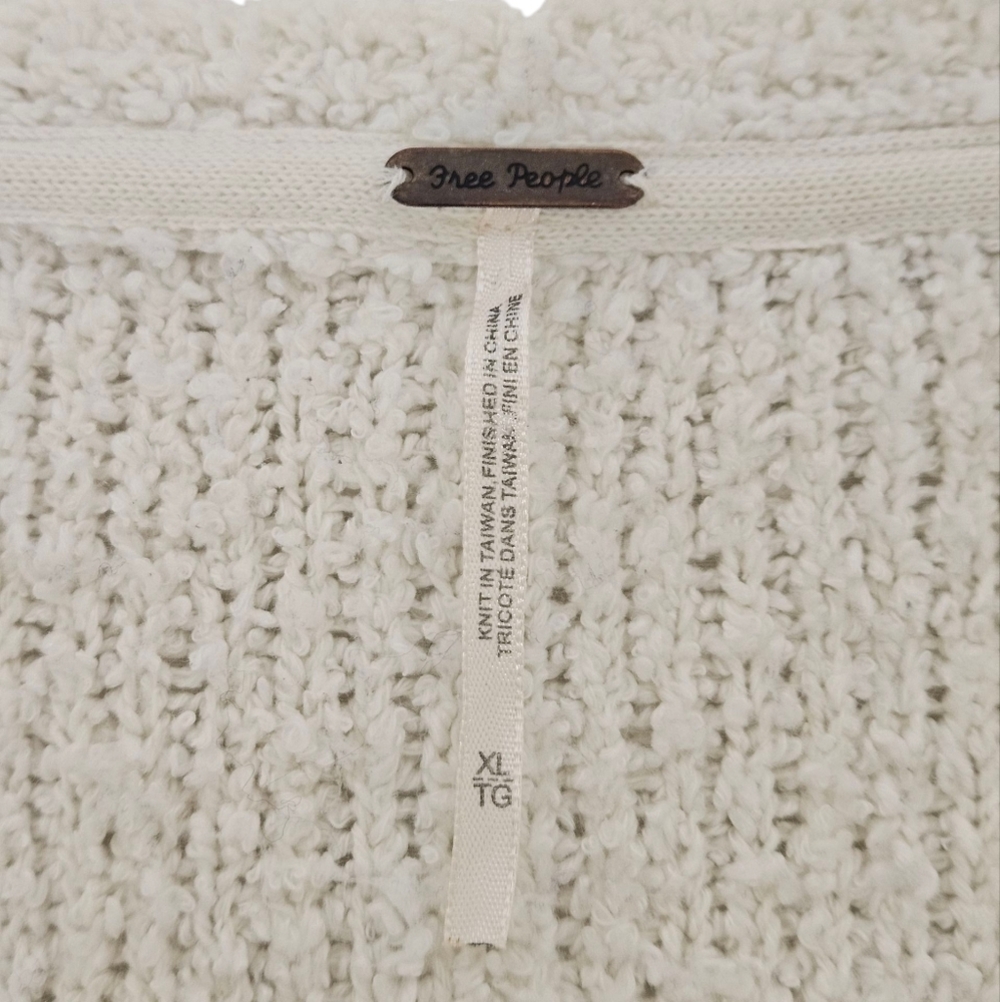 Free People Popcorn Cotton V-Neck Sweater In White Size XL - Picture 7 of 11